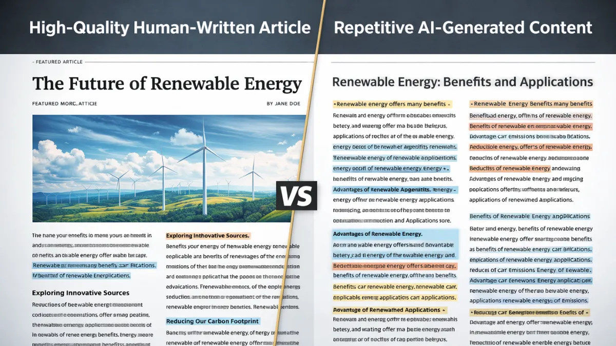 Comparison between human-written content and AI-generated low-quality content
