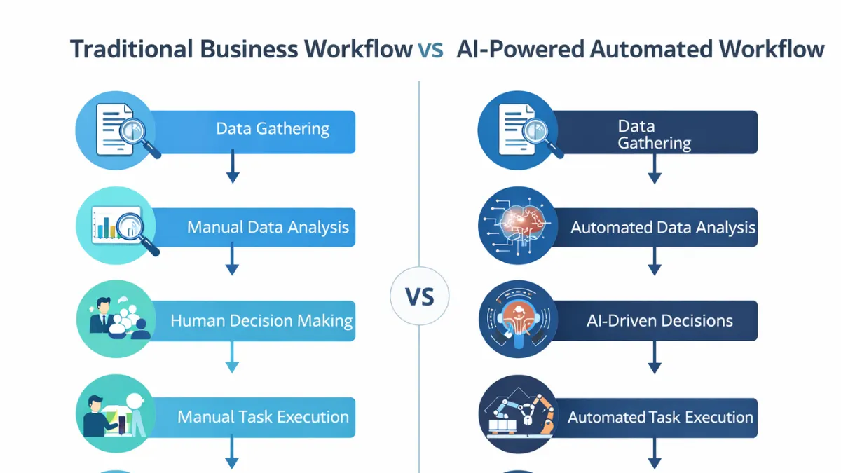 Comparison of traditional workflow and AI-powered automation system