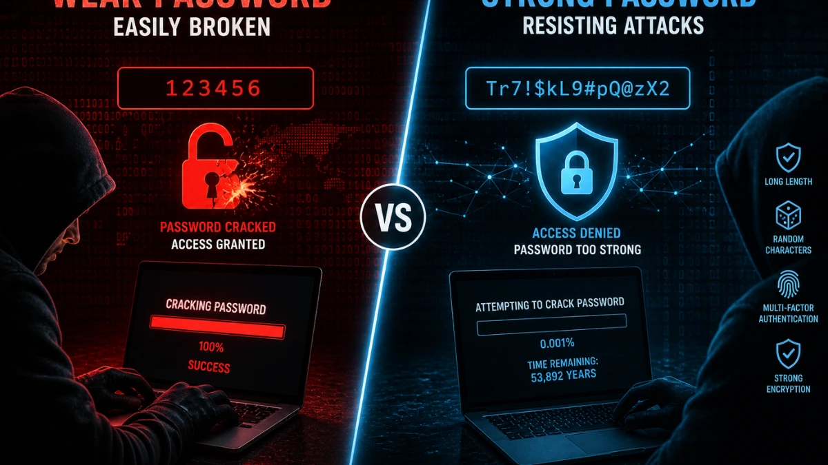 Comparison of weak vs strong password security