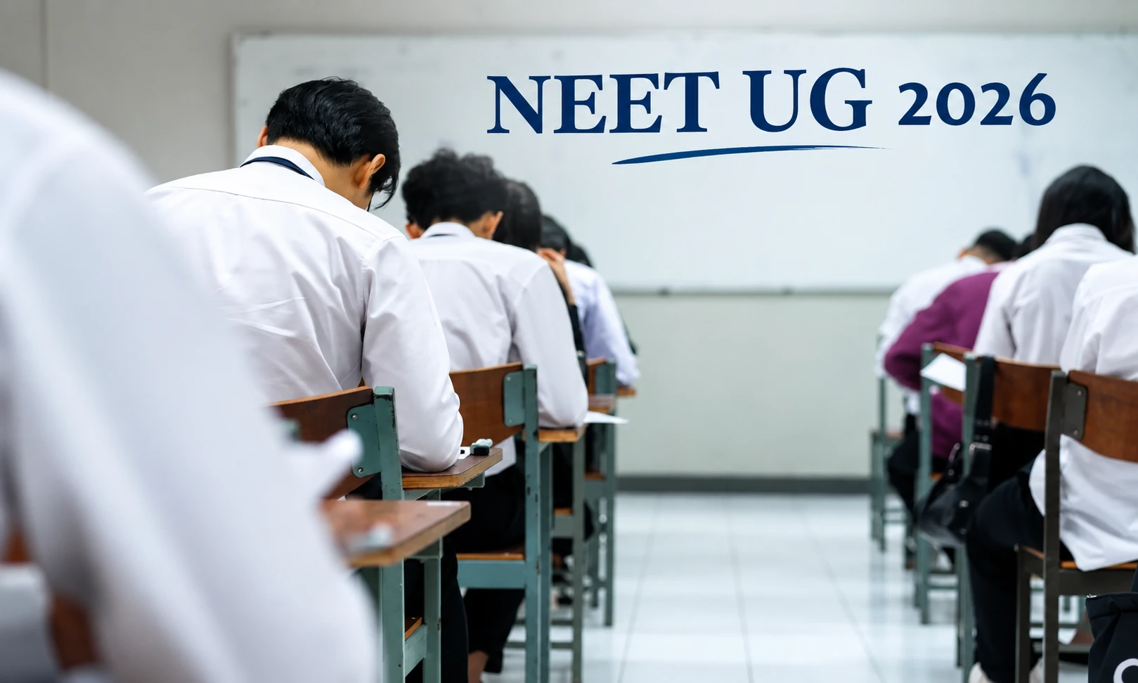 NEET UG 2026 counselling with medical students appearing for an entrance exam in a classroom