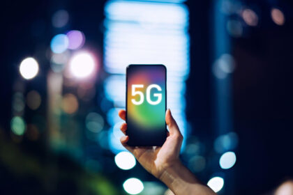 Aerial view of a smart city in India with 5G towers