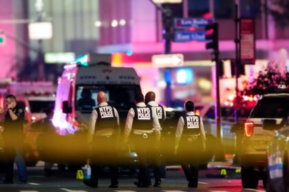 Emergency response teams securing Manhattan crime scene