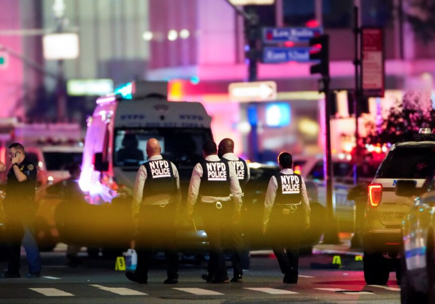 Emergency response teams securing Manhattan crime scene