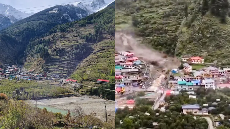 Before and after view of flooded hill station street in Uttarakhand