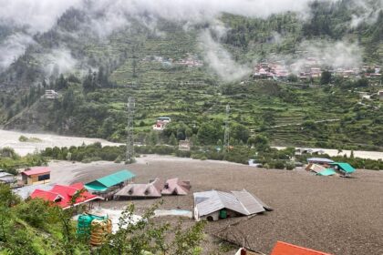 Flash floods washing away buildings in a Himalayan hill town