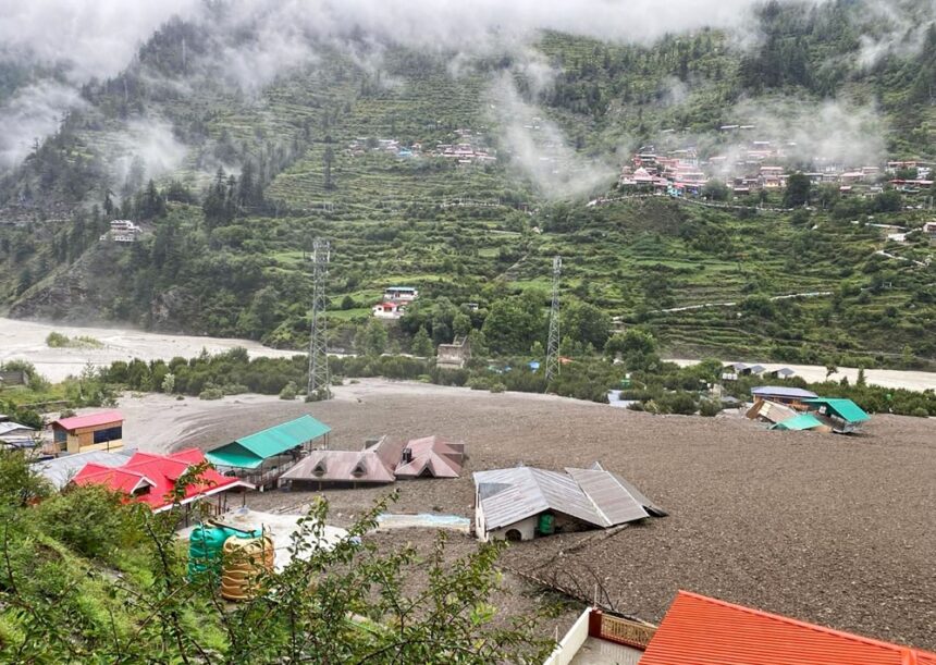 Flash floods washing away buildings in a Himalayan hill town