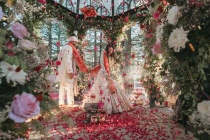 Record-breaking floral mandap at Udaipur wedding decorated with millions of marigolds and jasmine flowers