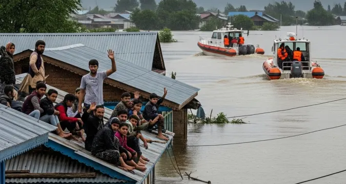 Army rescue teams evacuating people in flood-hit Kashmir