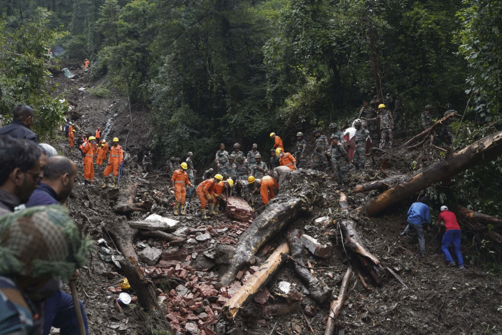 Landslide damage after heavy rainfall in Indian hill station