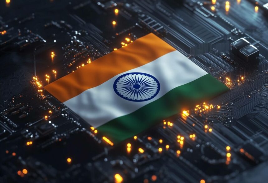 Indian scientist calibrating a quantum computing module in a lab environment