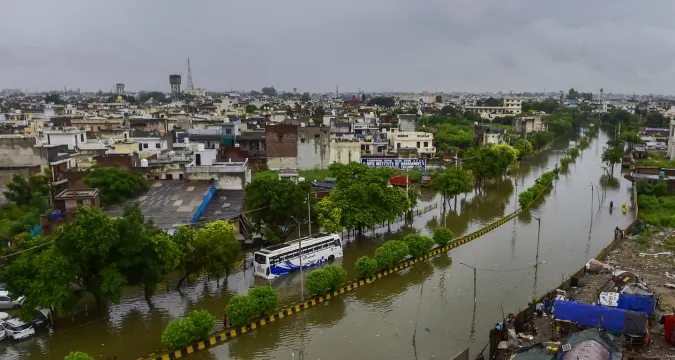Aerial view of Punjab villages submerged after monsoon floods, September 2025