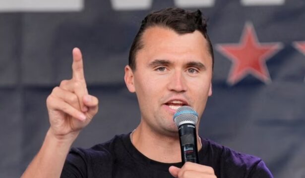 Charlie Kirk speaking at Utah Valley University before assassination