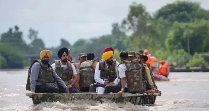 Chief Minister Bhagwant Mann touring Ferozepur flood-hit areas on a boat
