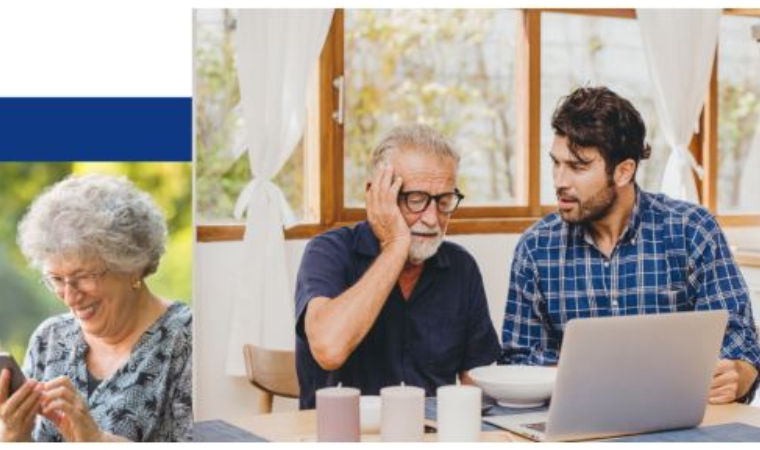 Elderly parents learning about online fraud prevention