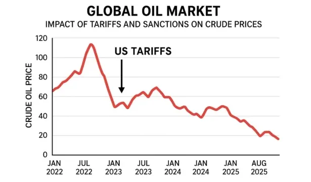 Global oil market chart showing impact of tariffs and sanctions on crude prices