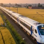 Vande Bharat Express train passing through Punjab fields