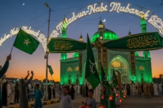 Barawafat procession with devotional poetry and Islamic flags in South Asia