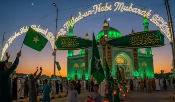 Barawafat procession with devotional poetry and Islamic flags in South Asia