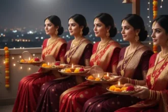 Karwa Chauth 2025 women performing evening puja and moon sighting