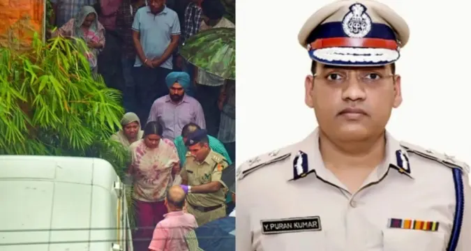 Officials and police personnel paying final respects to Y Puran Kumar