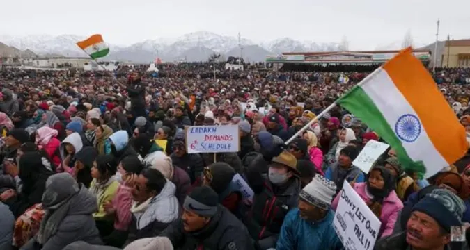 Protesters in Leh demanding statehood for Ladakh during September 2025 clashes