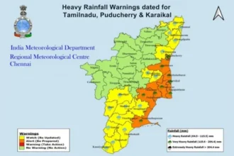 South India weather forecast map showing heavy rain zones