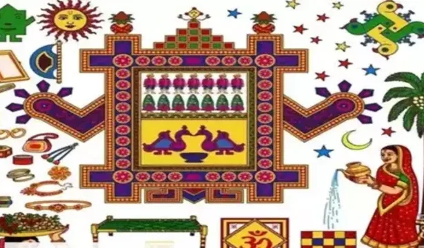 Traditional Ahoi Mata image with seven sons and stars worshipped during Ahoi Ashtami