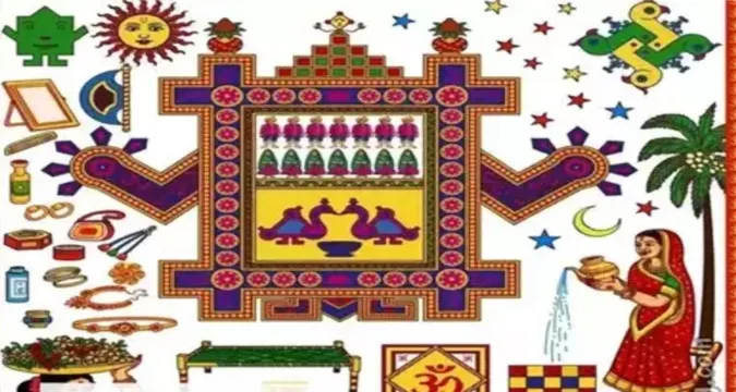 Traditional Ahoi Mata image with seven sons and stars worshipped during Ahoi Ashtami