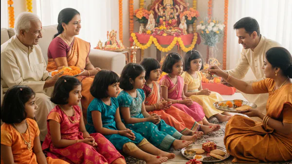 Devotees offering pushpanjali flowers to Goddess Durga during Ashtami morning rituals