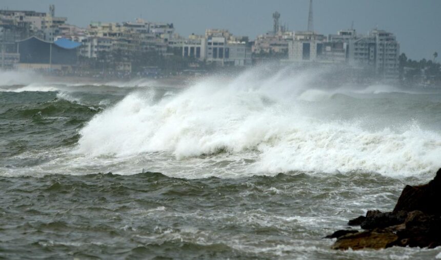 High waves and storm surge hitting Indian coastline during Cyclone Ditwah