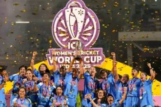India women cricket team celebrating World Cup 2025 victory against South Africa