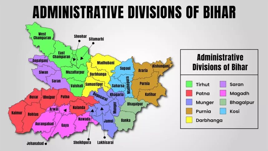 Map of Bihar highlighting key constituencies voting in the final phase of the 2025 Assembly elections.