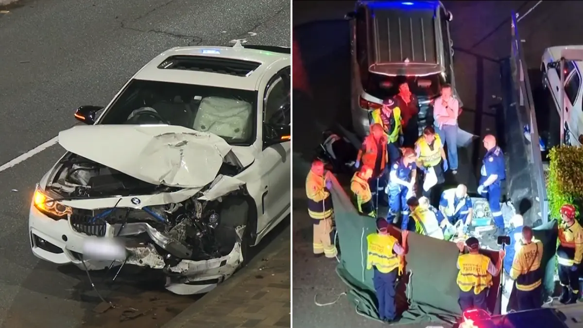 Police at Sydney accident site involving BMW and Kia
