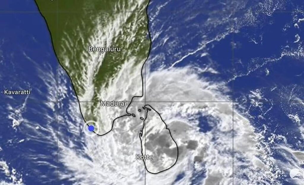 High waves and storm surge hitting Indian coastline during Cyclone Ditwah — extreme weather India.