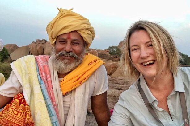 Travelers sharing stories and meals with locals in a rural village, representing empathy and cultural exchange through travel.