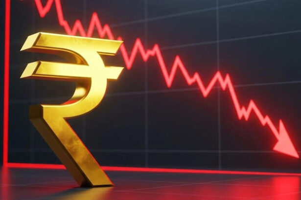 Indian rupee falling against US dollar in late 2025 showing currency depreciation trend.