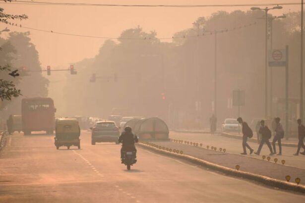 Air pollution in Indian cities showing thick smog affecting daily life