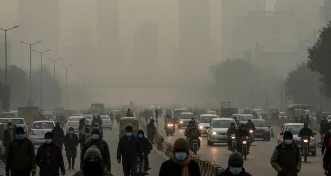 Winter smog over city