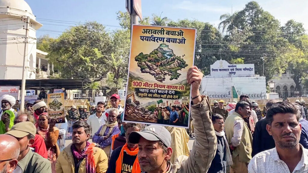 Save Aravalli protest highlighting environmental concerns and land degradation