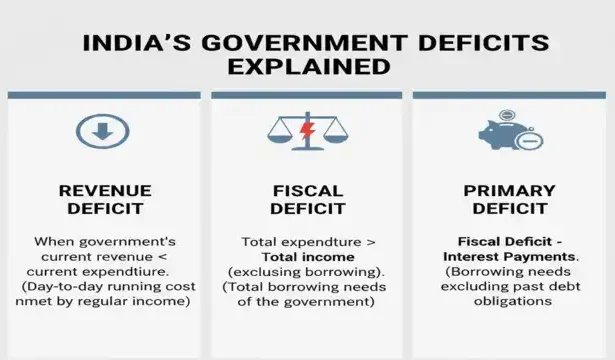 Comparison chart showing revenue deficit, fiscal deficit and primary deficit