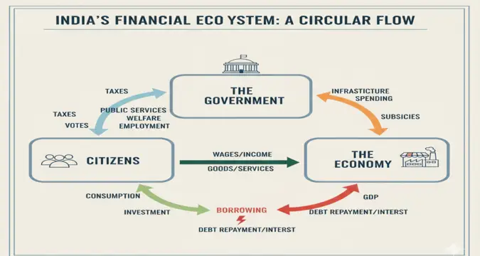 Government budget flow explaining deficit calculation
