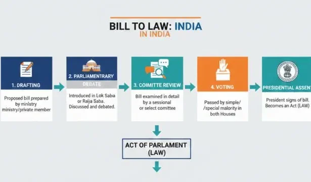 How a Bill Becomes a Law in India step by step diagram