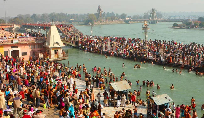 Devotees taking a holy dip on Makar Sankranti in India