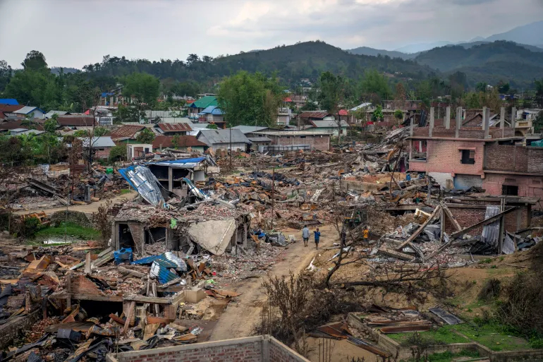 Homes reduced to ashes highlight the human cost of Manipur’s prolonged conflict.