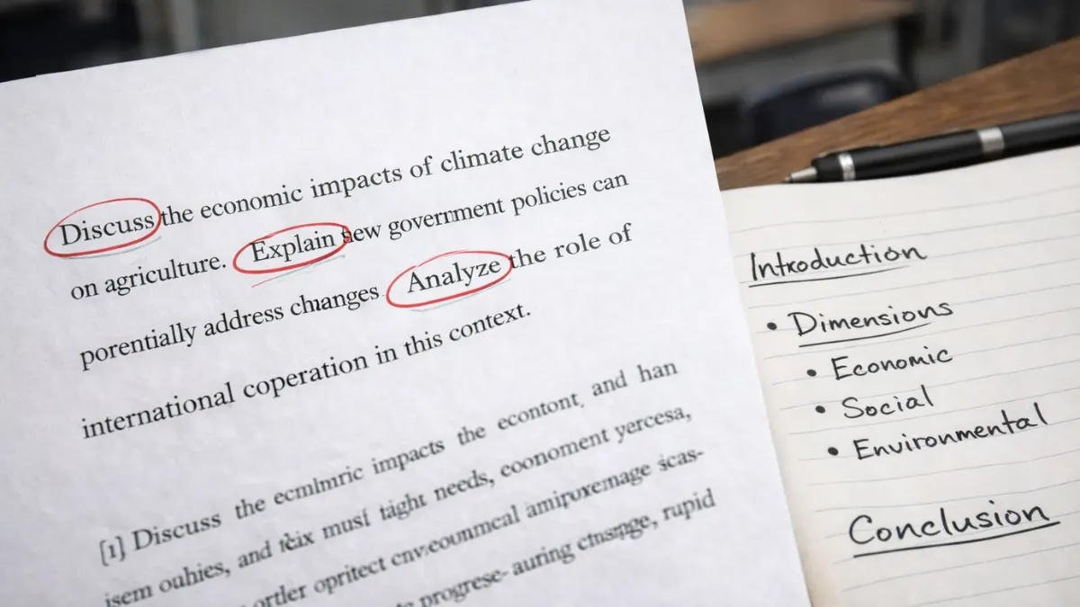 Close view of Directive Words in Government Exams marked for structured answer writing