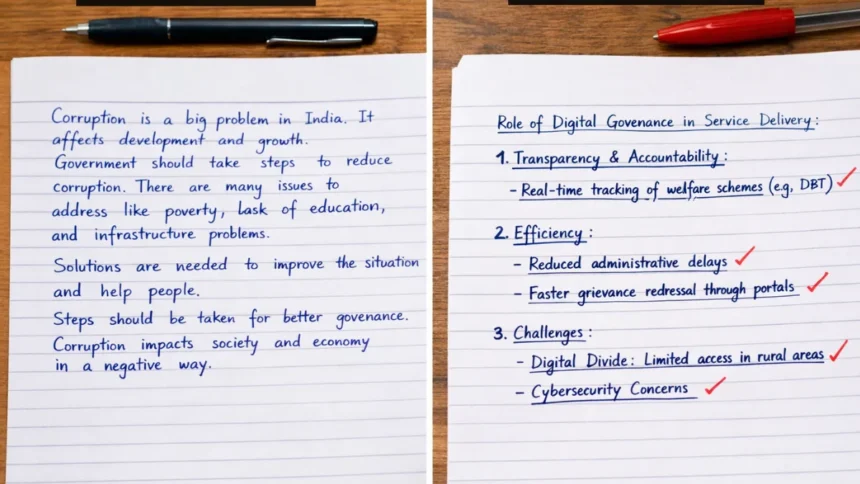 Comparison between generic answer and content-enriched structured answer in government exam