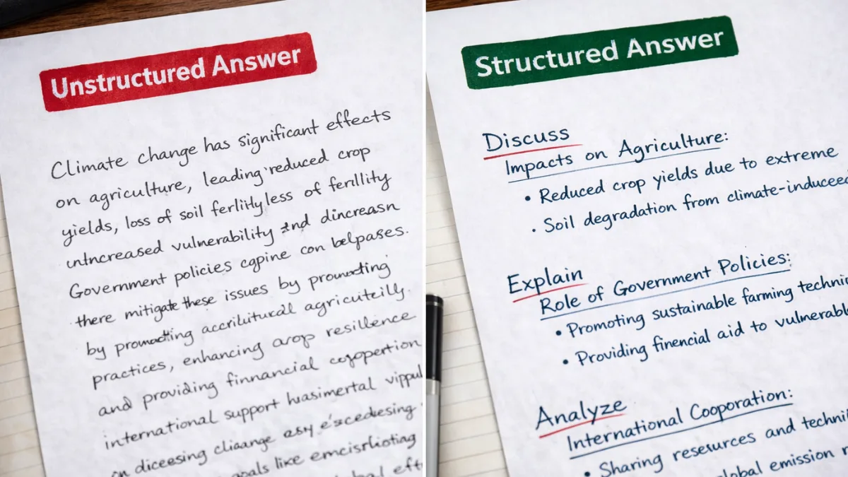 Comparison showing correct use of Directive Words in Government Exams in answer structure