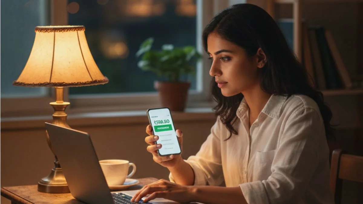 Customer-First Startup Model illustrated by Indian founder receiving first ₹500 payment at home office