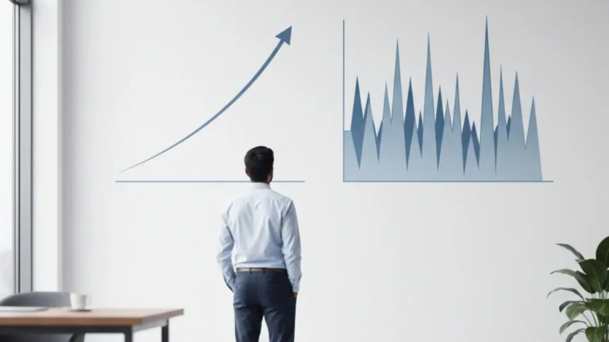 Customer-First Startup Model showing steady compounding growth compared to funding spikes