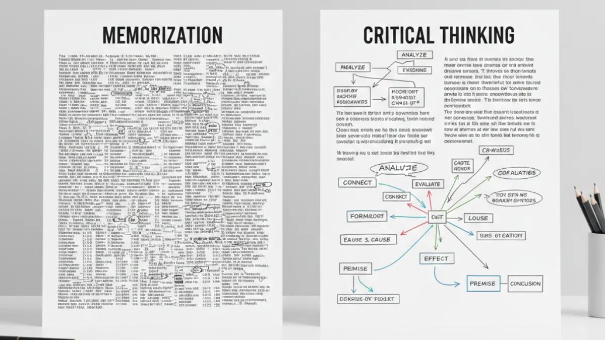  Difference between factual answers and analytical exam responses.